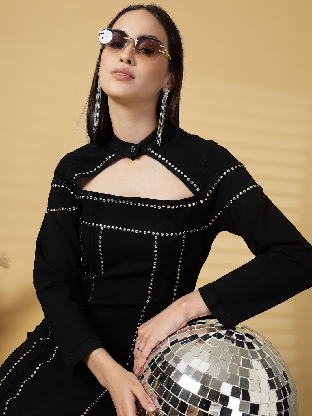 Midnight Allure Studded Bodycon Dress