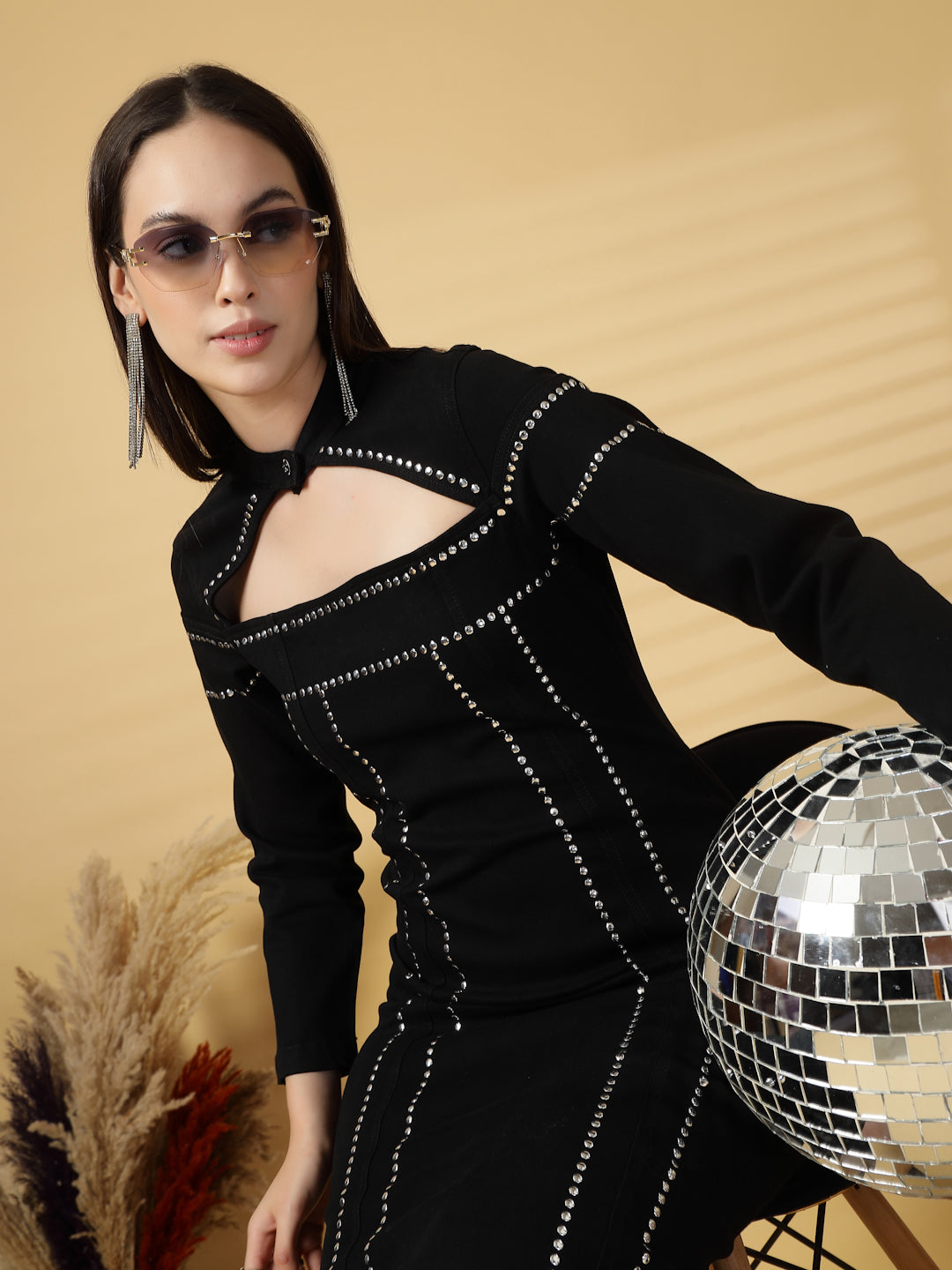 Midnight Allure Studded Bodycon Dress
