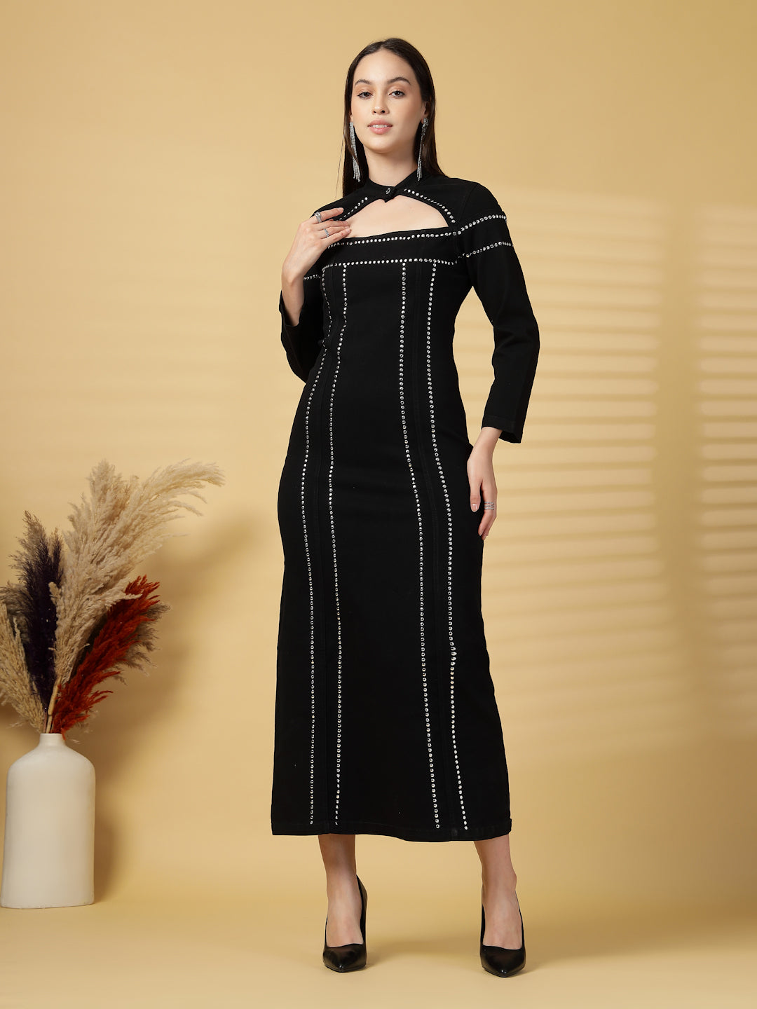 Midnight Allure Studded Bodycon Dress