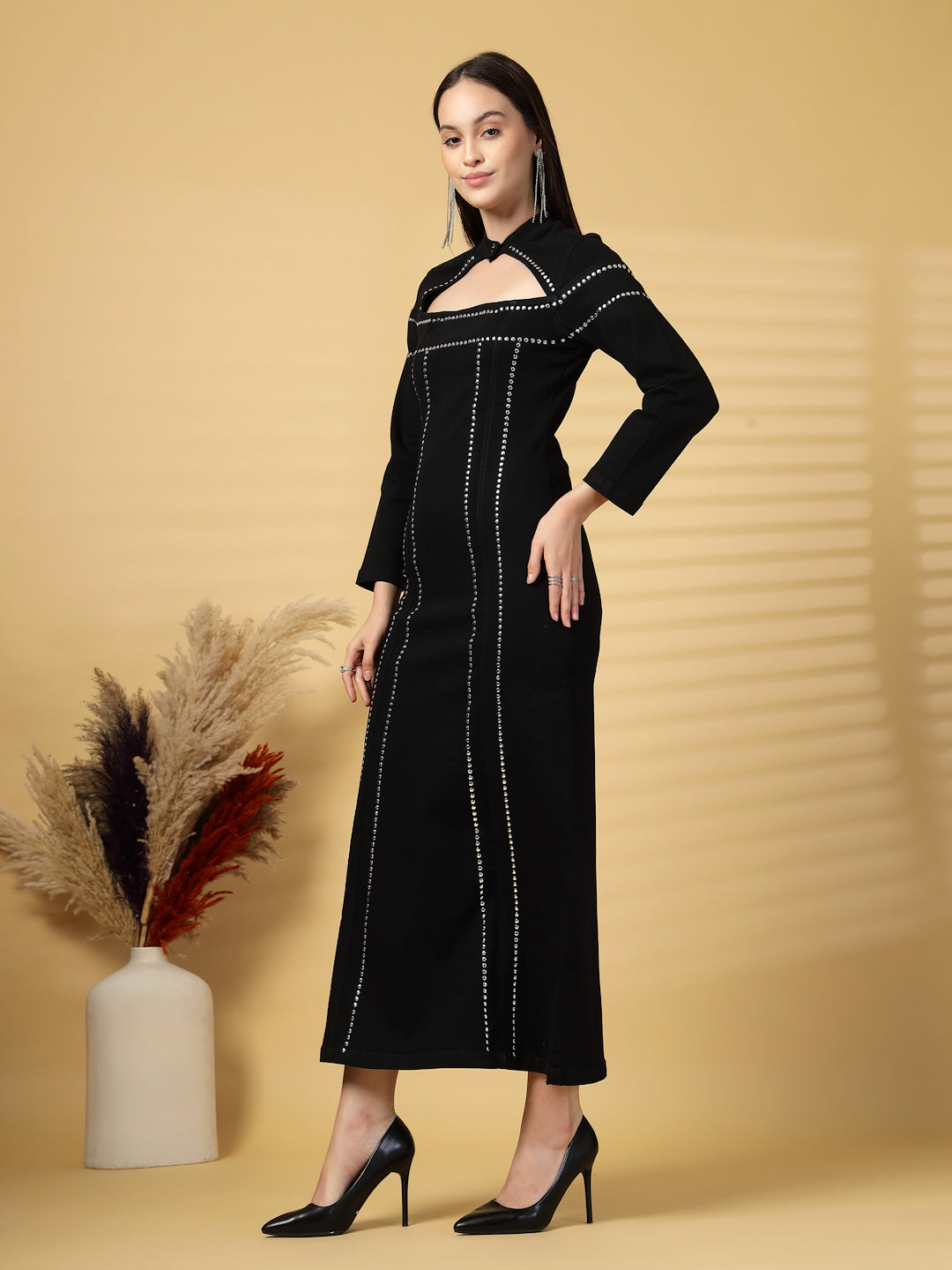 Midnight Allure Studded Bodycon Dress