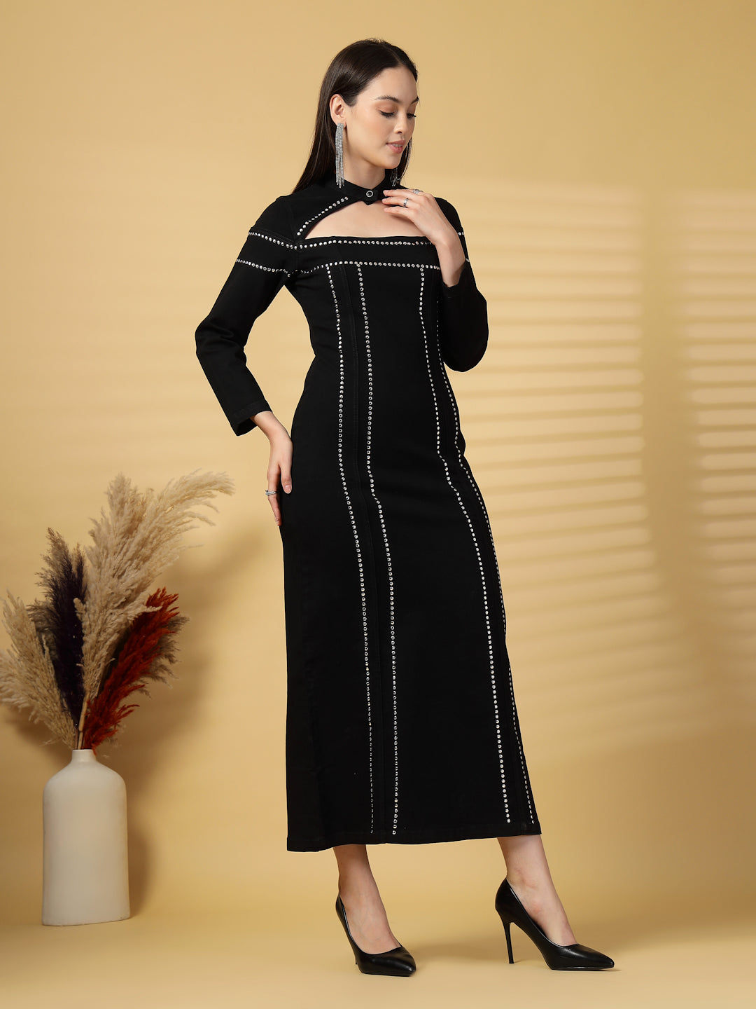 Midnight Allure Studded Bodycon Dress