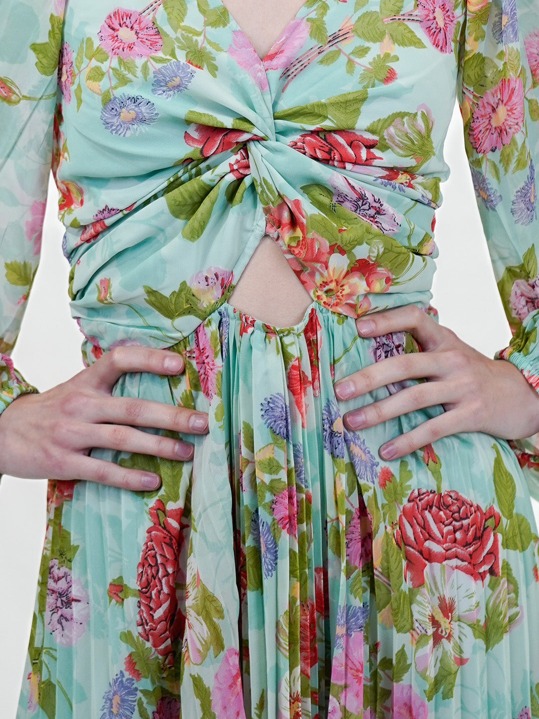 Floral Print Sea Green Long Dress - Cosmic Trio