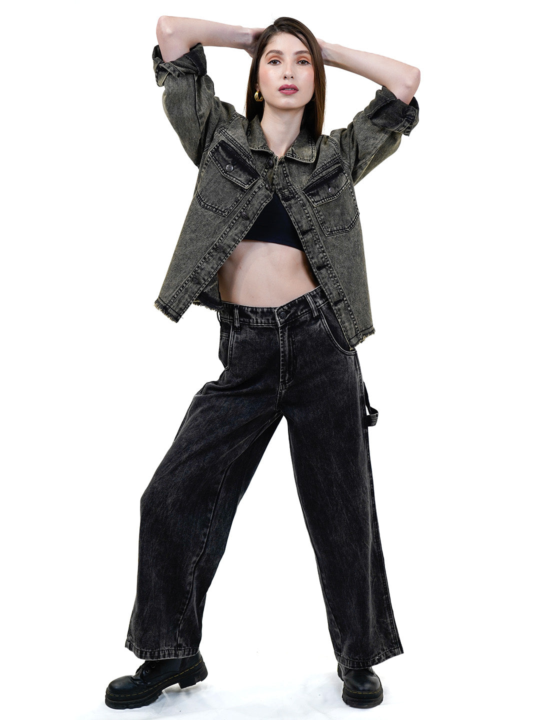 Denim Jacket with Front Pocket - Cosmic Trio