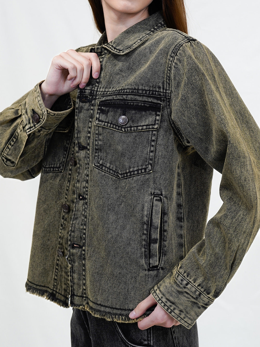 Denim Jacket with Front Pocket - Cosmic Trio