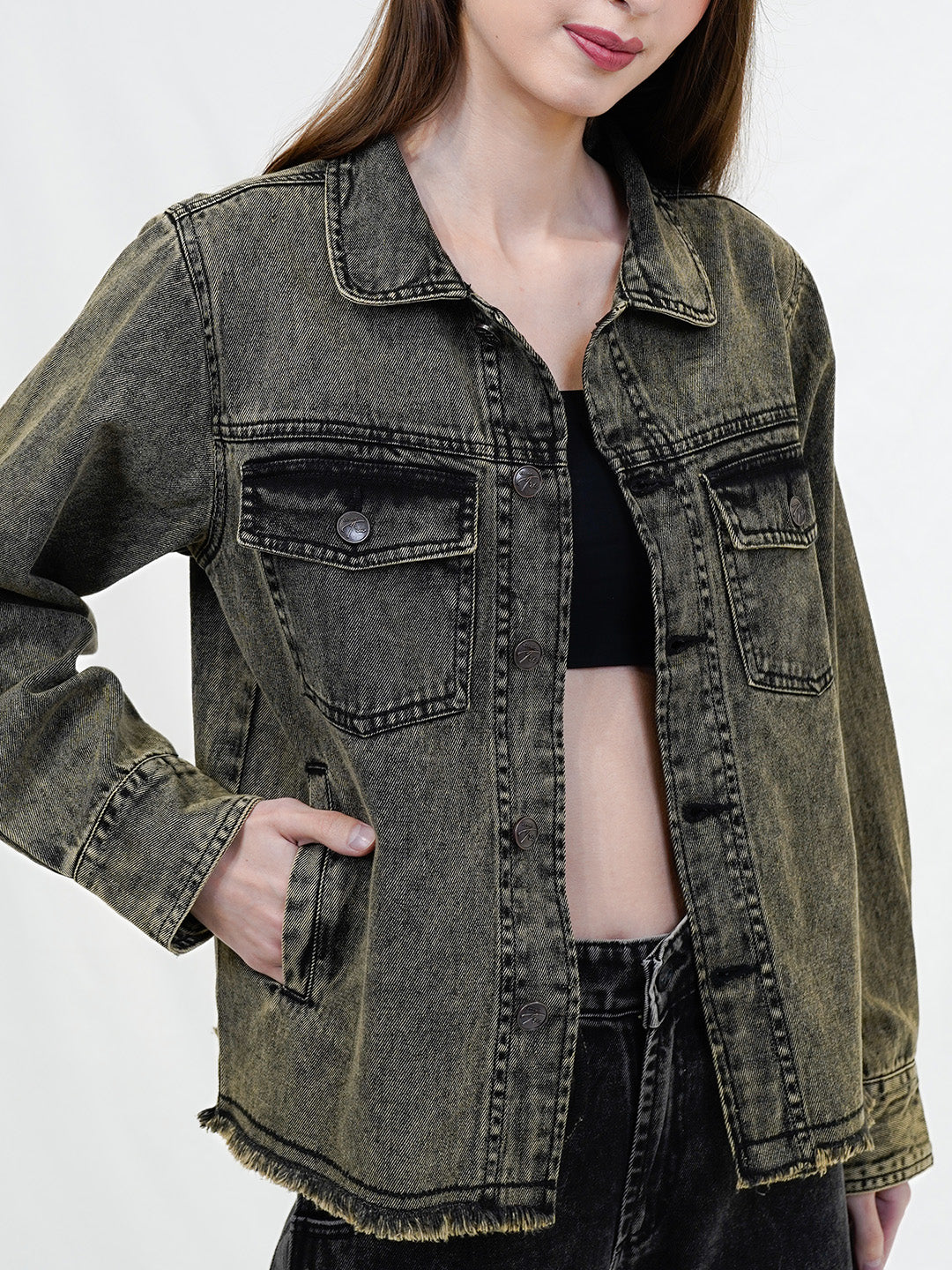 Denim Jacket with Front Pocket - Cosmic Trio