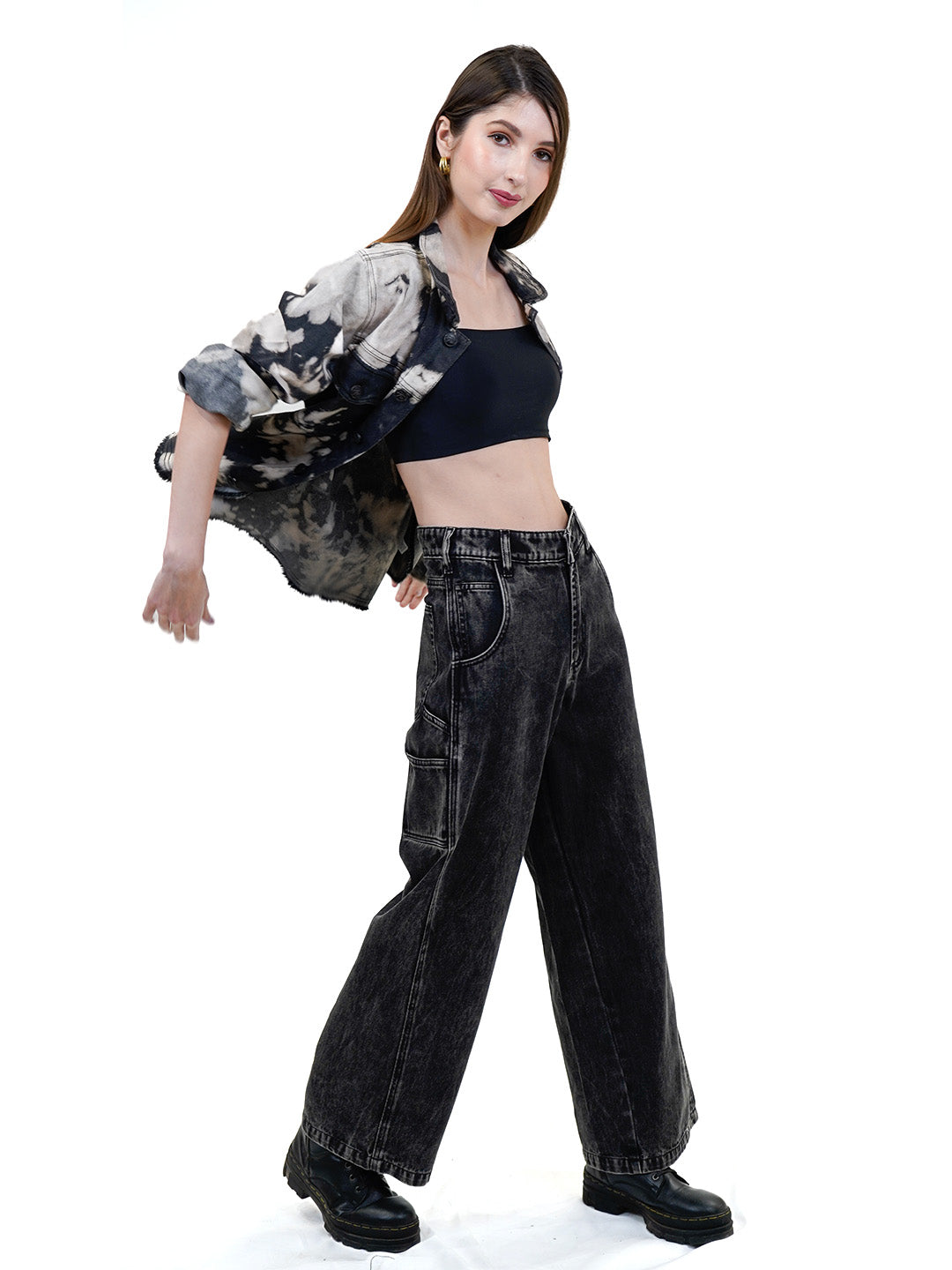 Black Tie Dye Denim Collared Jacket - Cosmic Trio