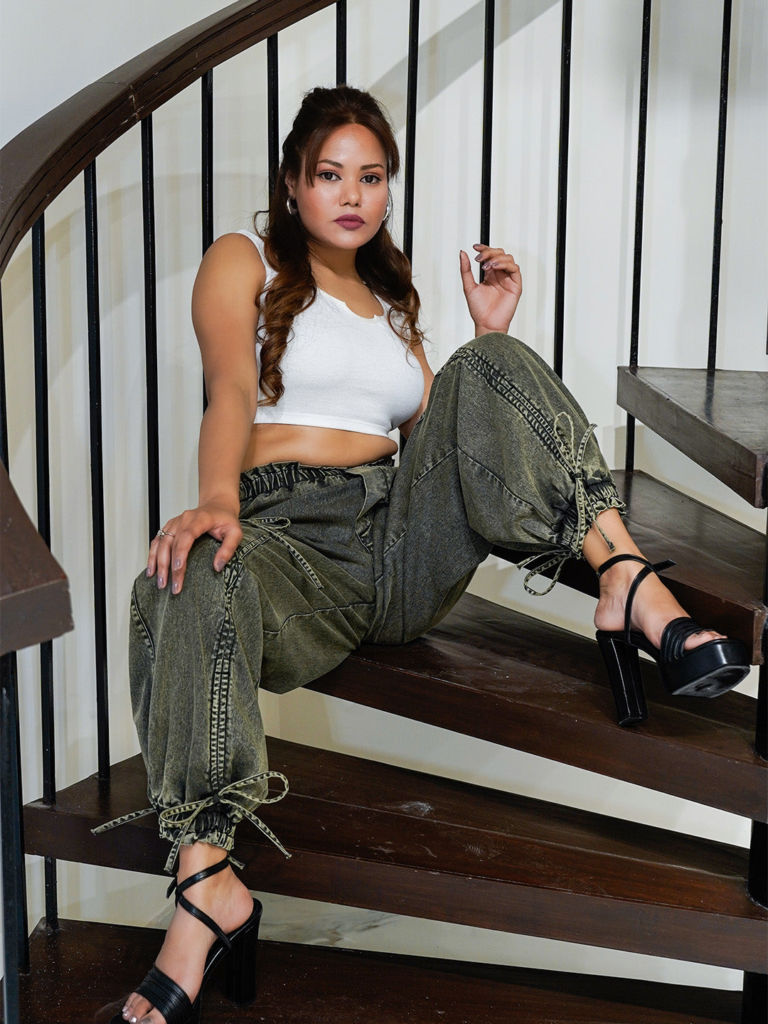 High Waist Baggy Cargo Jogger Jeans - Cosmic Trio