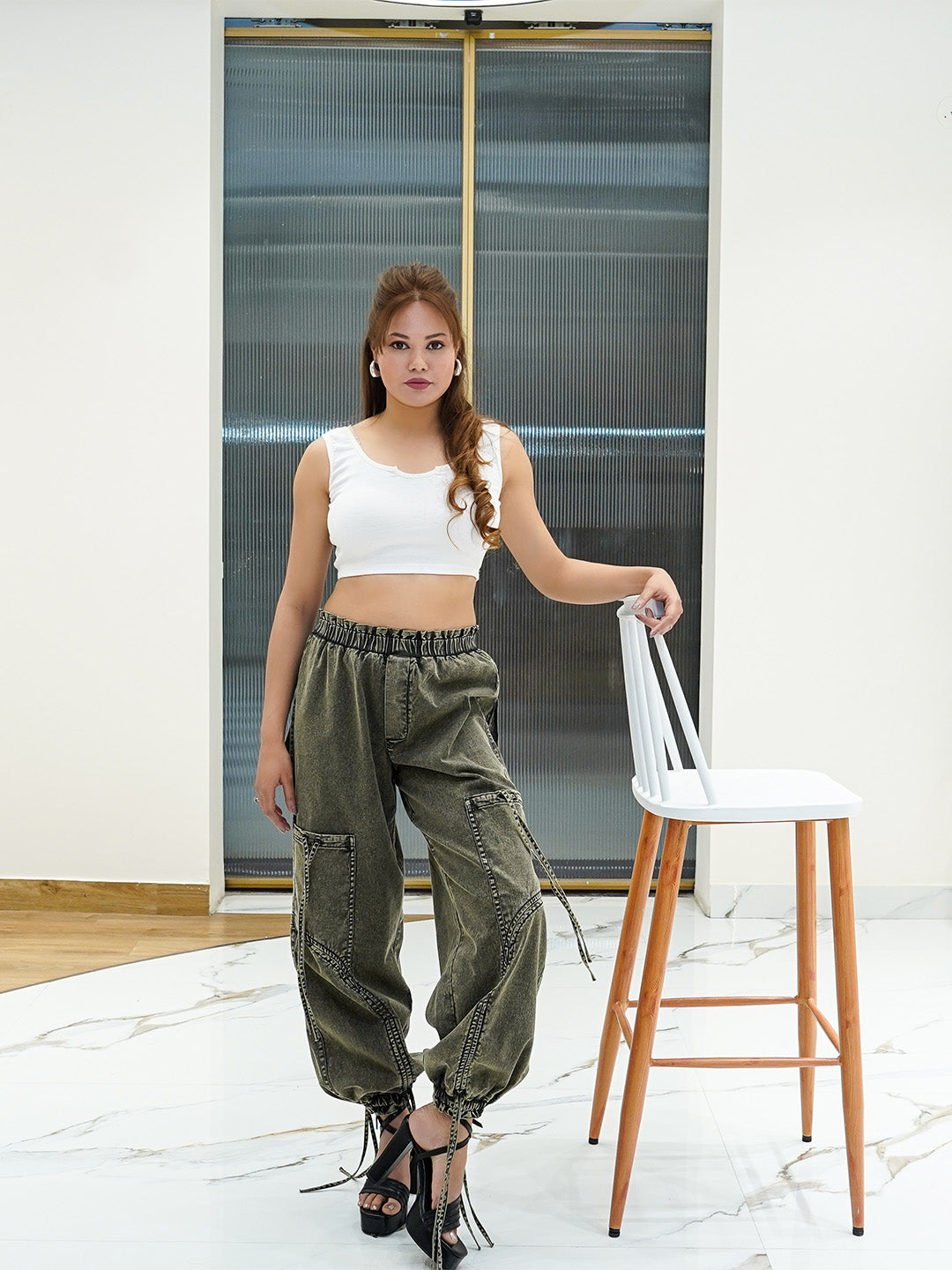 High Waist Baggy Cargo Jogger Jeans - Cosmic Trio