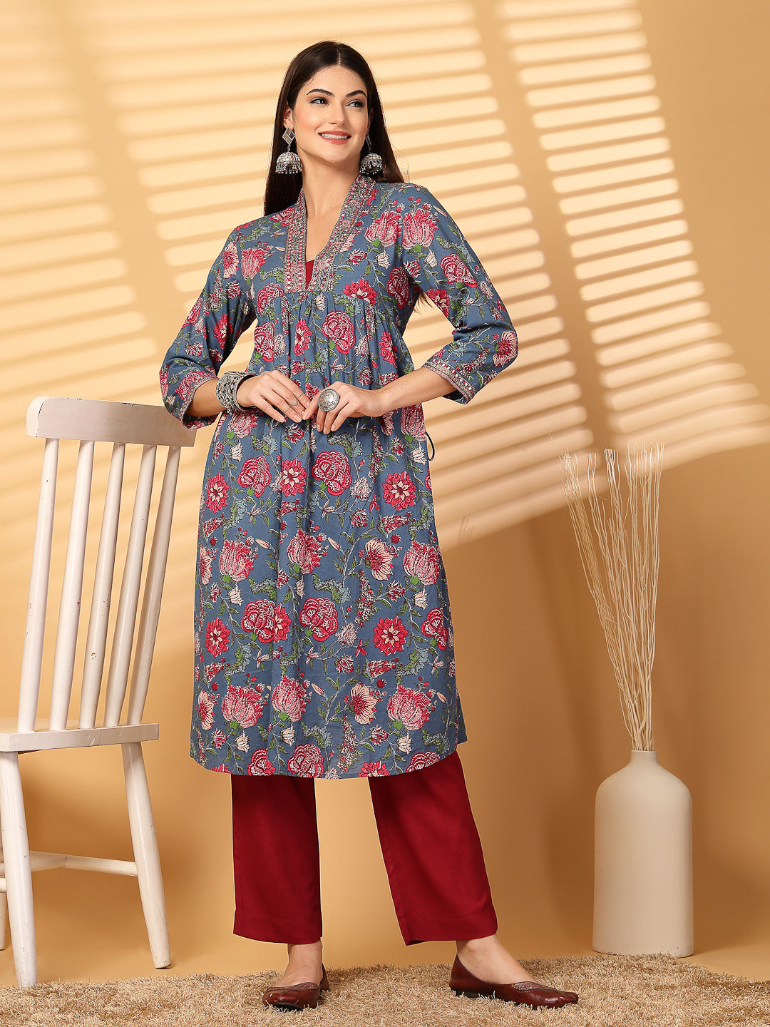 Cotton Cambric Printed Kurta Set - Cosmic Trio