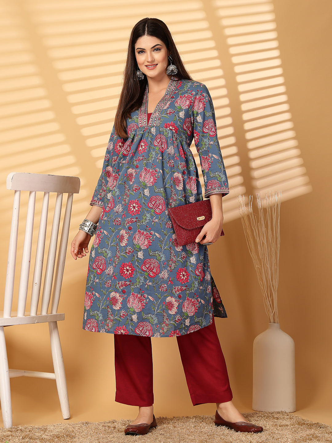 Cotton Cambric Printed Kurta Set - Cosmic Trio