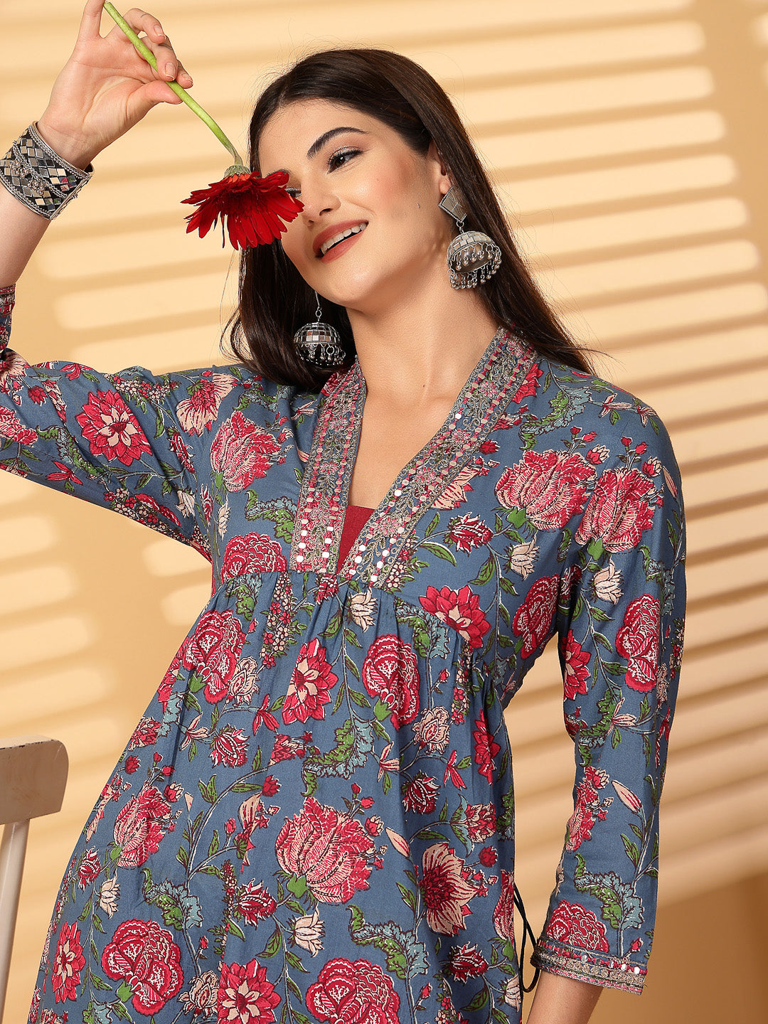 Cotton Cambric Printed Kurta Set - Cosmic Trio