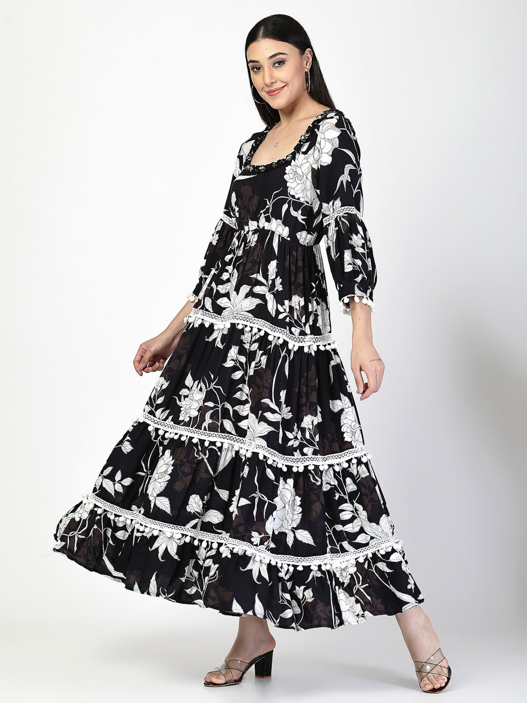 Printed Tiered midi Dress - Cosmic Trio