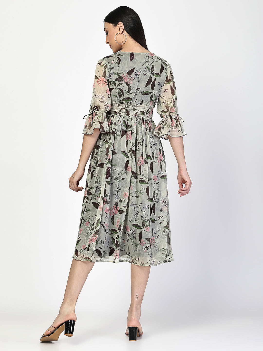 Floral Printed Flared Dress - Cosmic Trio