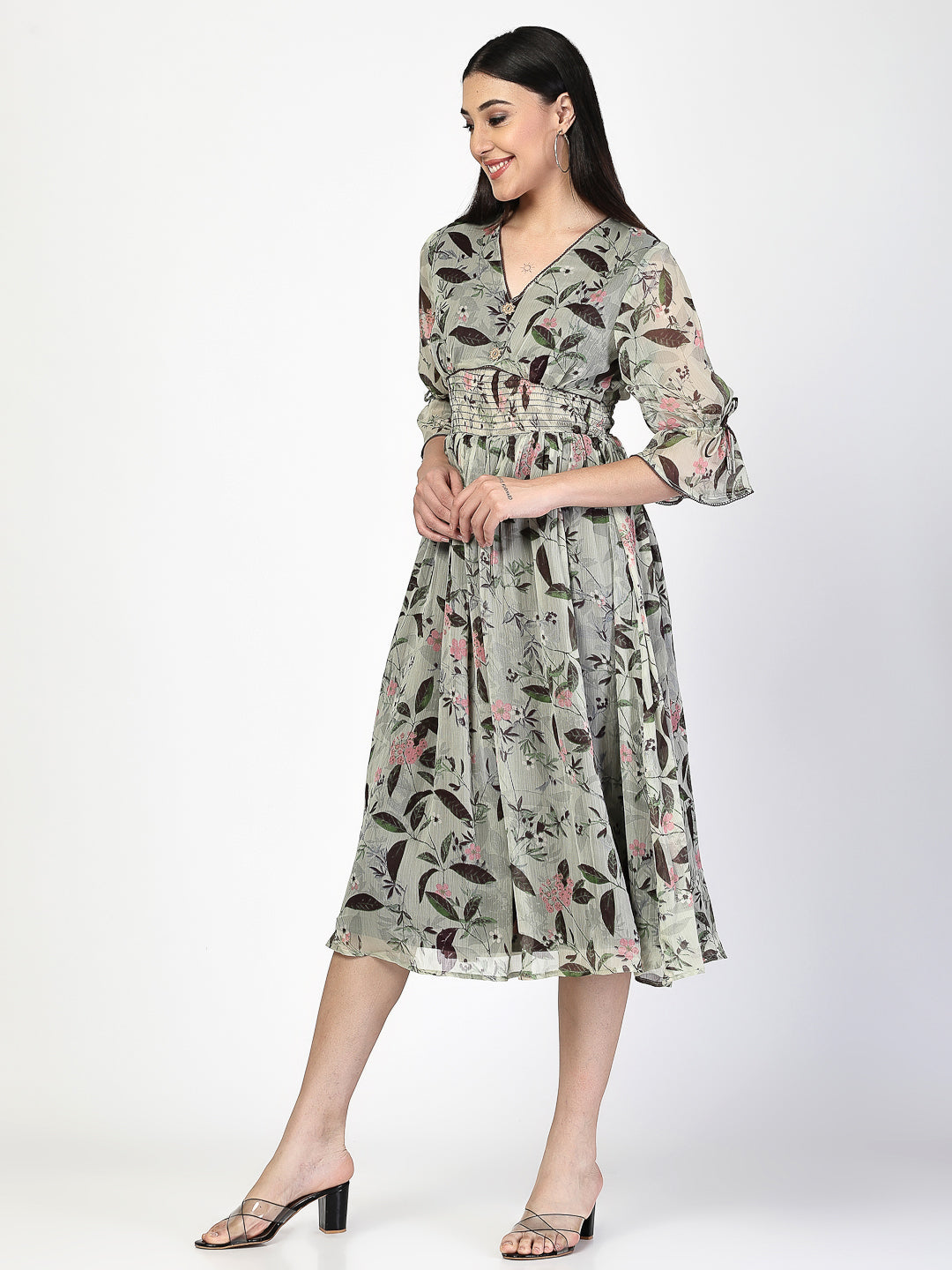 Floral Printed Flared Dress - Cosmic Trio