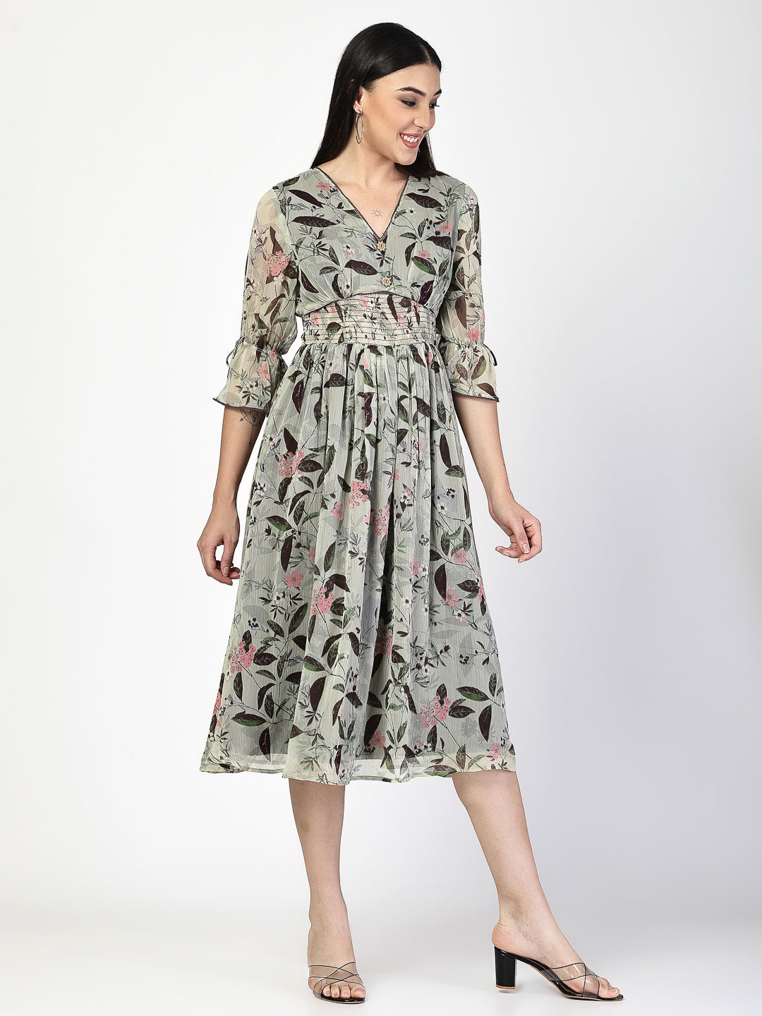 Floral Printed Flared Dress - Cosmic Trio