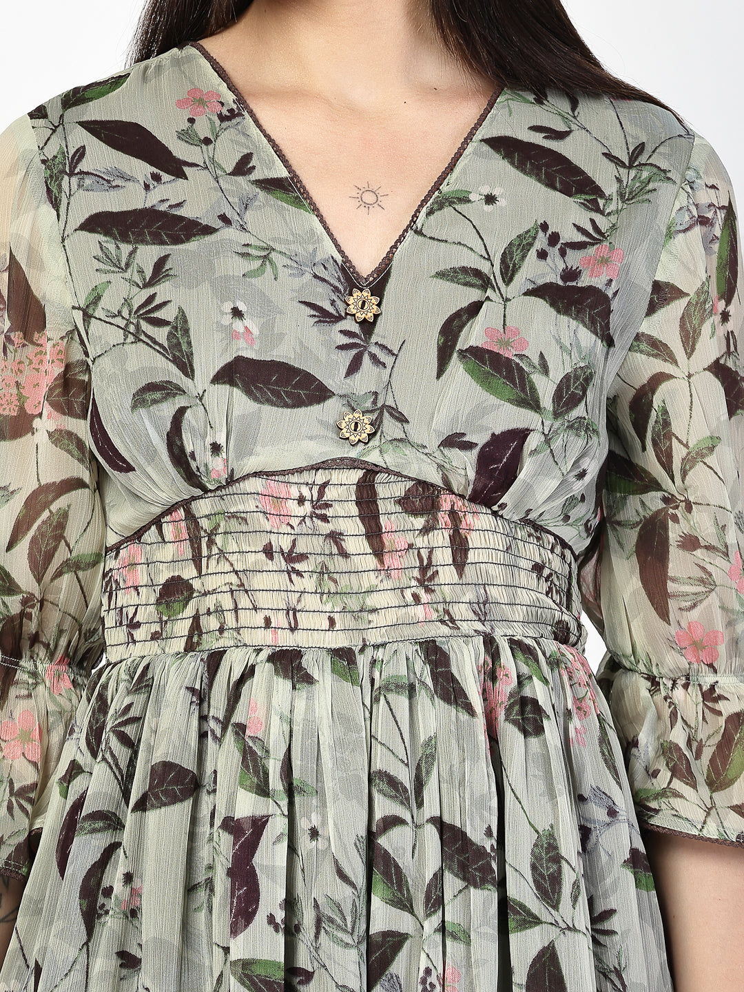 Floral Printed Flared Dress - Cosmic Trio