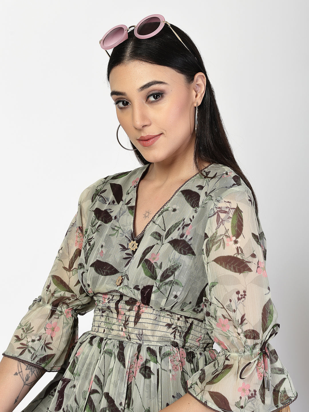 Floral Printed Flared Dress - Cosmic Trio
