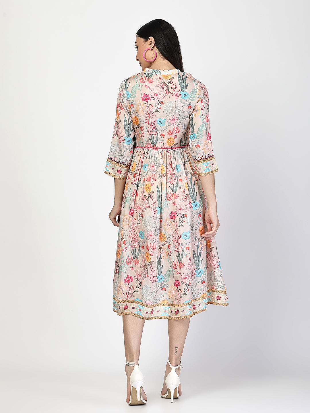 Embroidered Waist Tie Up Dress - Cosmic Trio