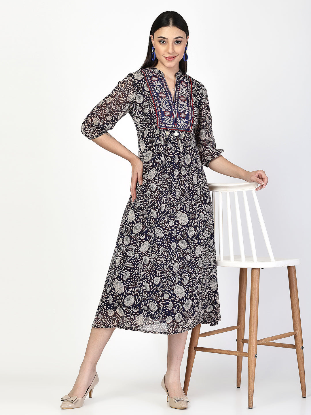 Embroidered A-Line Dress - Cosmic Trio