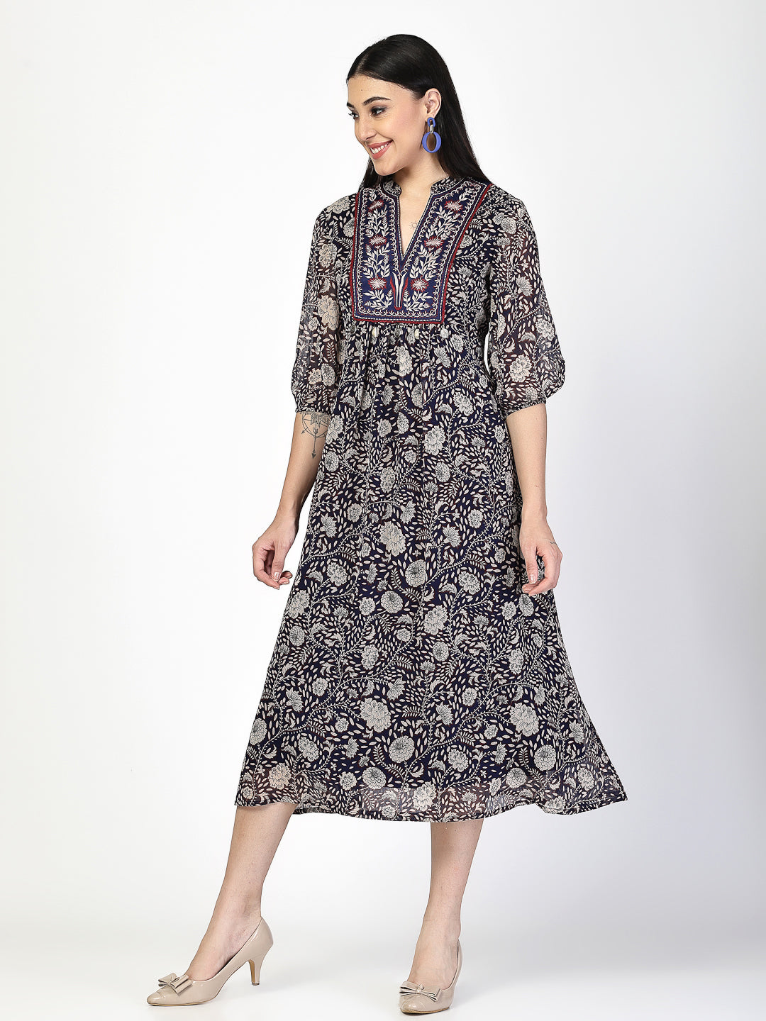 Embroidered A-Line Dress - Cosmic Trio
