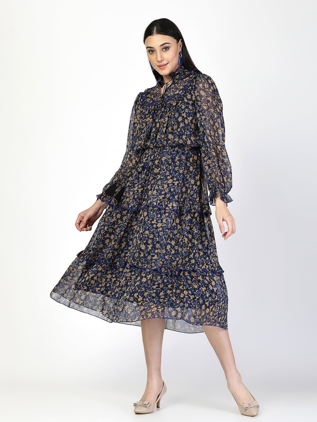 Floral Print Tiered Dress - Cosmic Trio