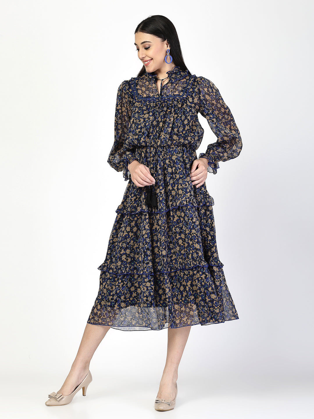 Floral Print Tiered Dress - Cosmic Trio