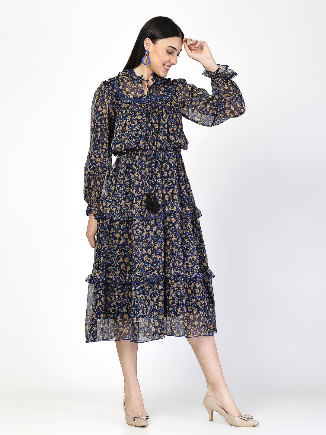 Floral Print Tiered Dress - Cosmic Trio