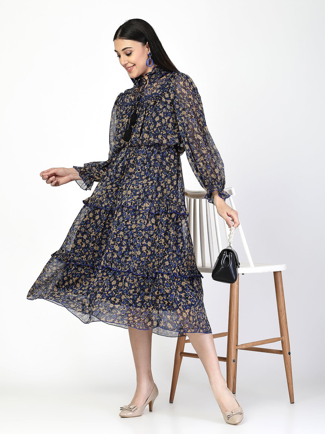 Floral Print Tiered Dress - Cosmic Trio