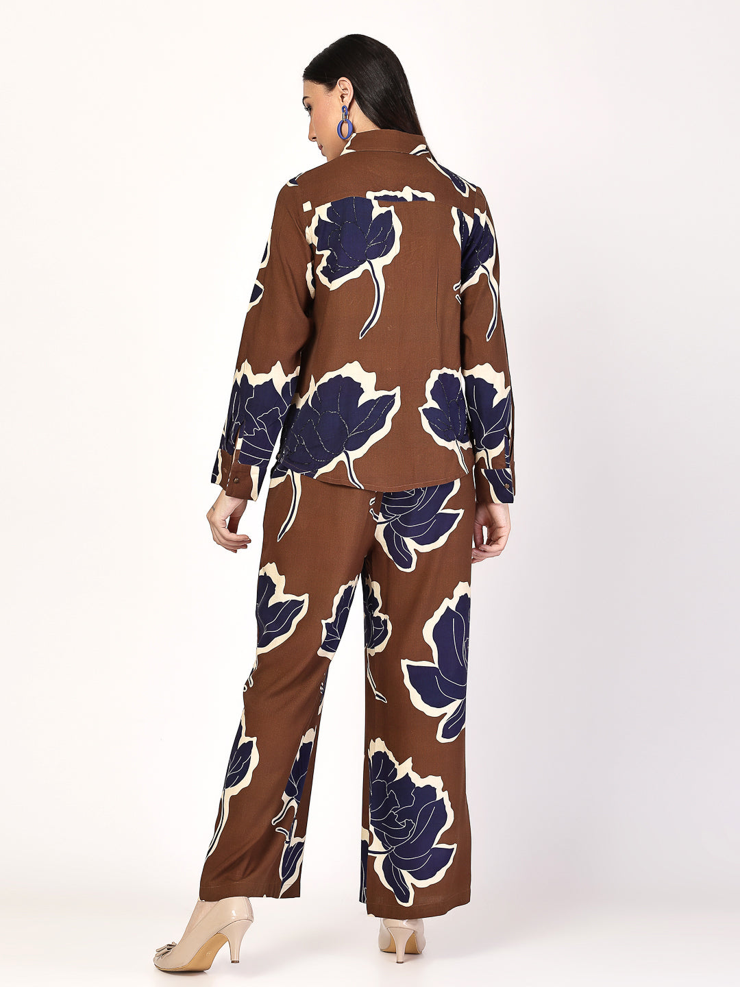 Blue Floral Bliss Brown Co-Ord Set - Cosmic Trio