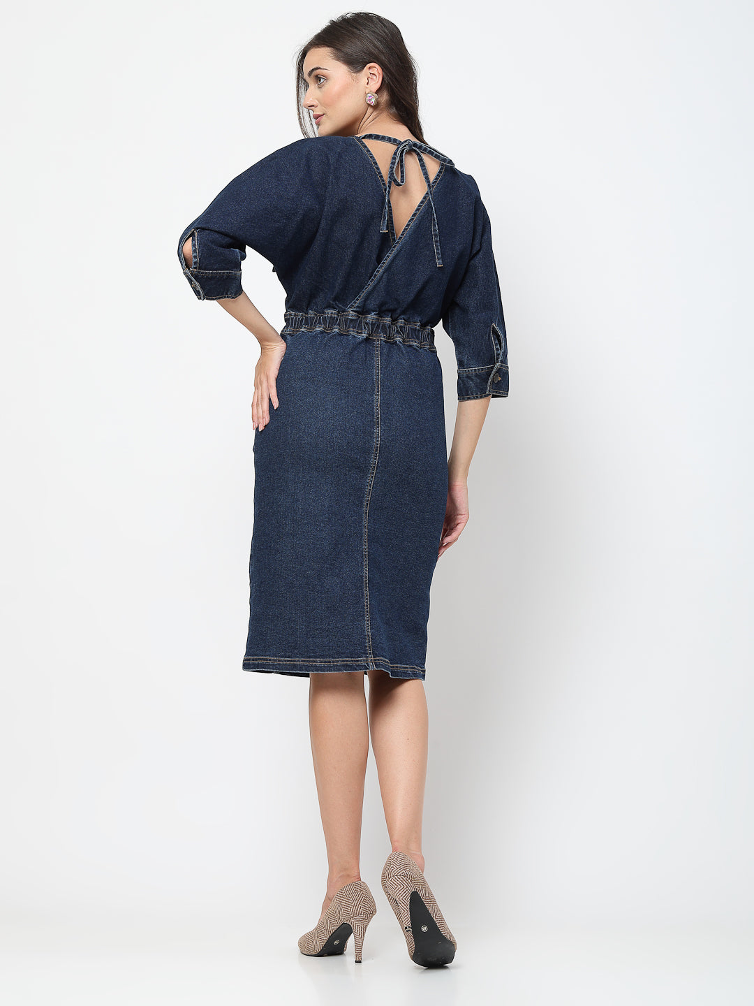 A-Line Denim Dress with Flap Pockets - Cosmic Trio