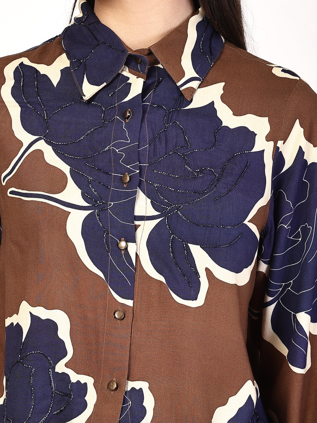 Blue Floral Bliss Brown Co-Ord Set - Cosmic Trio