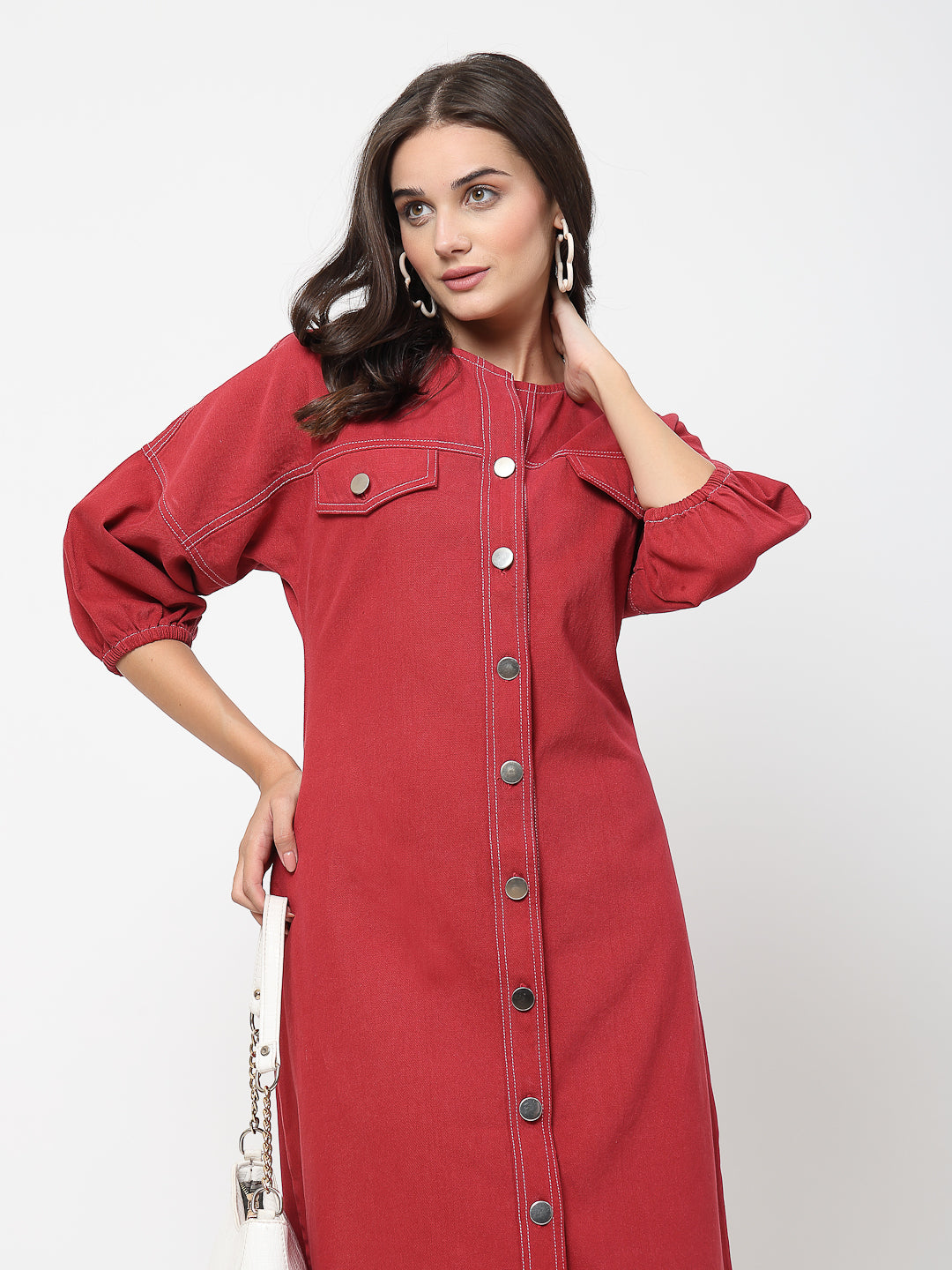 Dyed Bishop Sleeve Denim A-Line Dress - Cosmic Trio