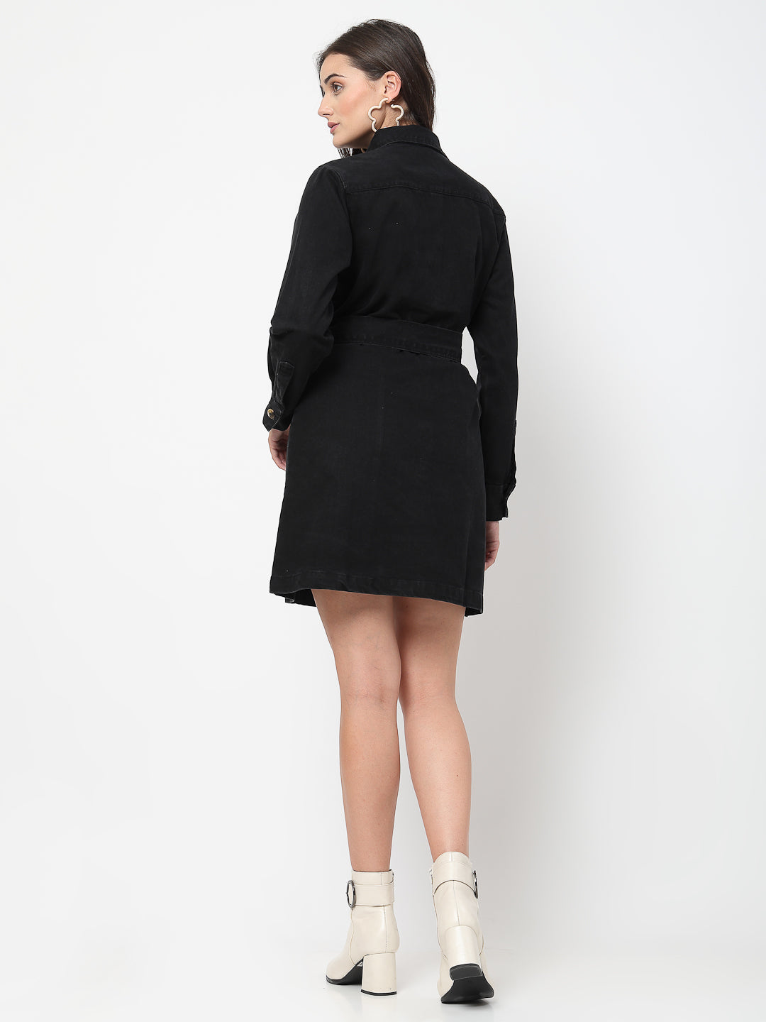 Black Denim Short Dress – Modern Classic - Cosmic Trio