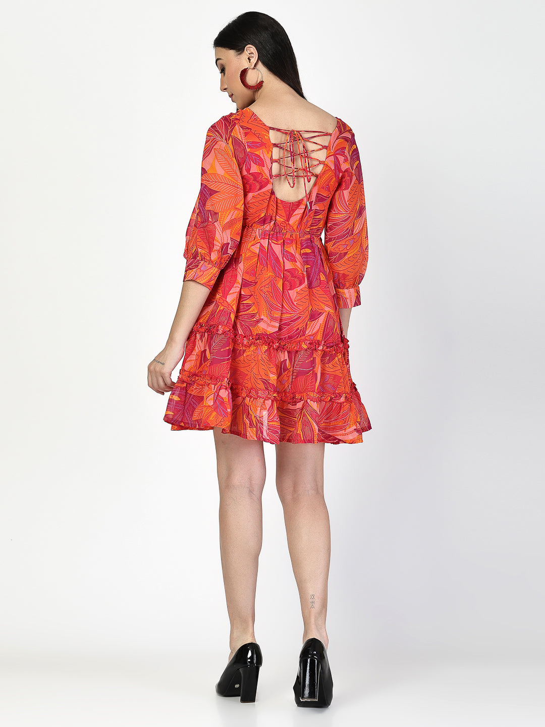 Floral Printed Tiered Short Dress - Cosmic Trio