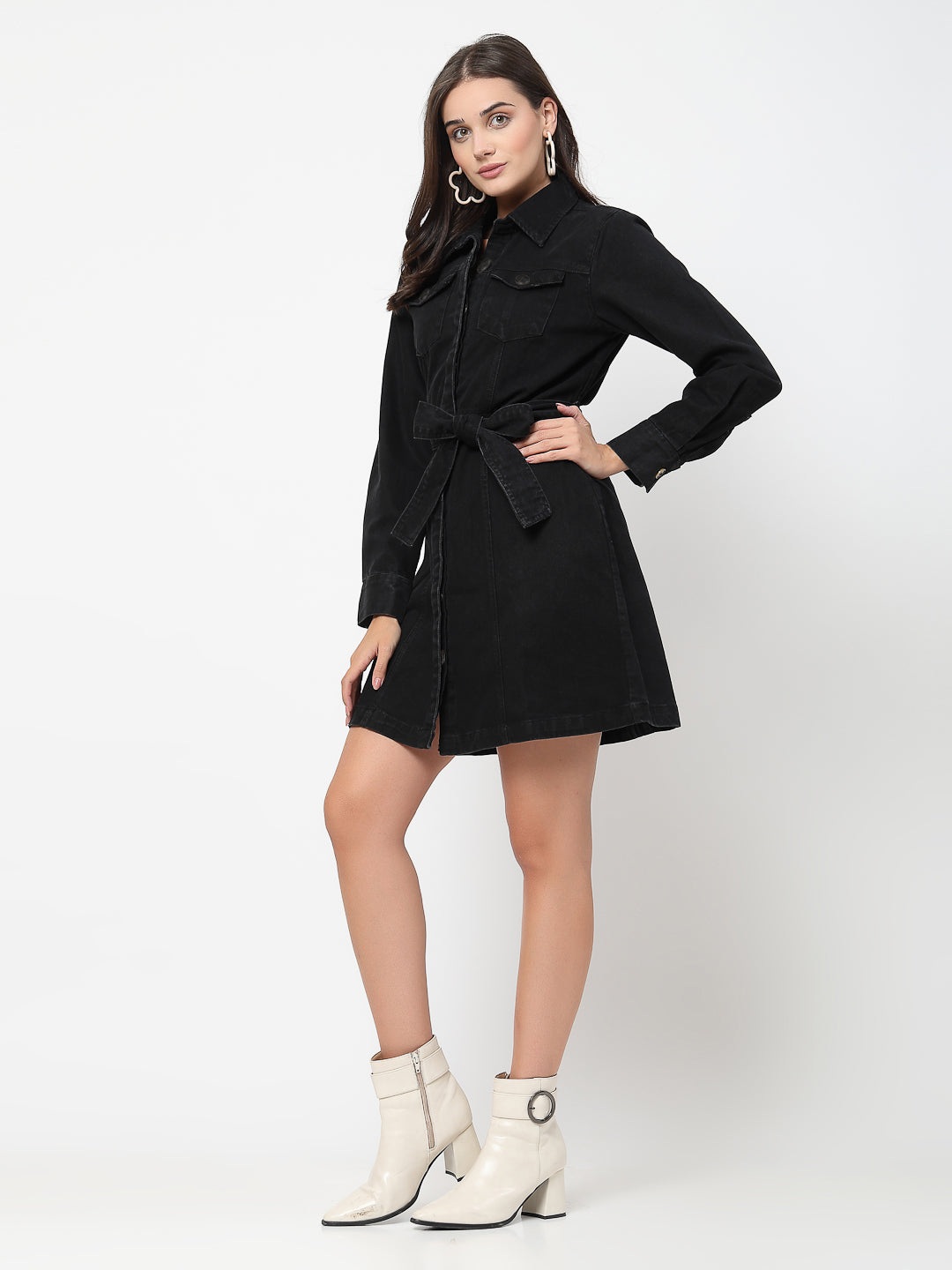 Black Denim Short Dress – Modern Classic - Cosmic Trio