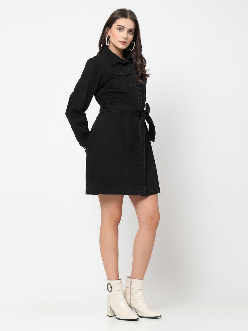 Black Denim Short Dress – Modern Classic - Cosmic Trio