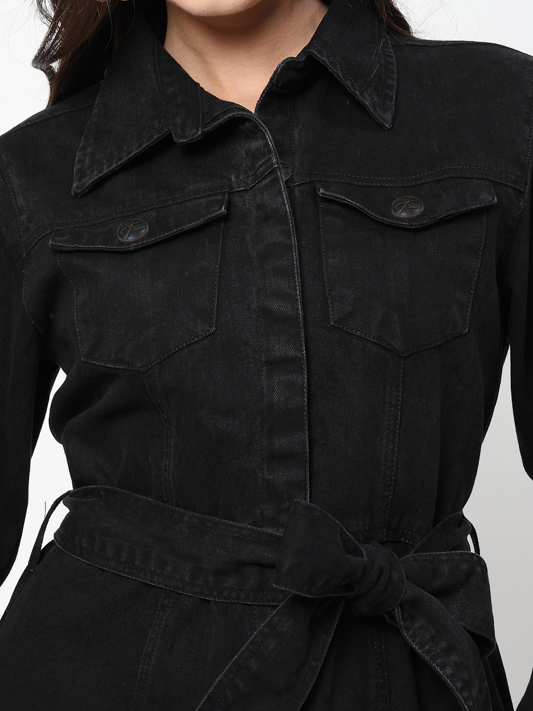 Black Denim Short Dress – Modern Classic - Cosmic Trio