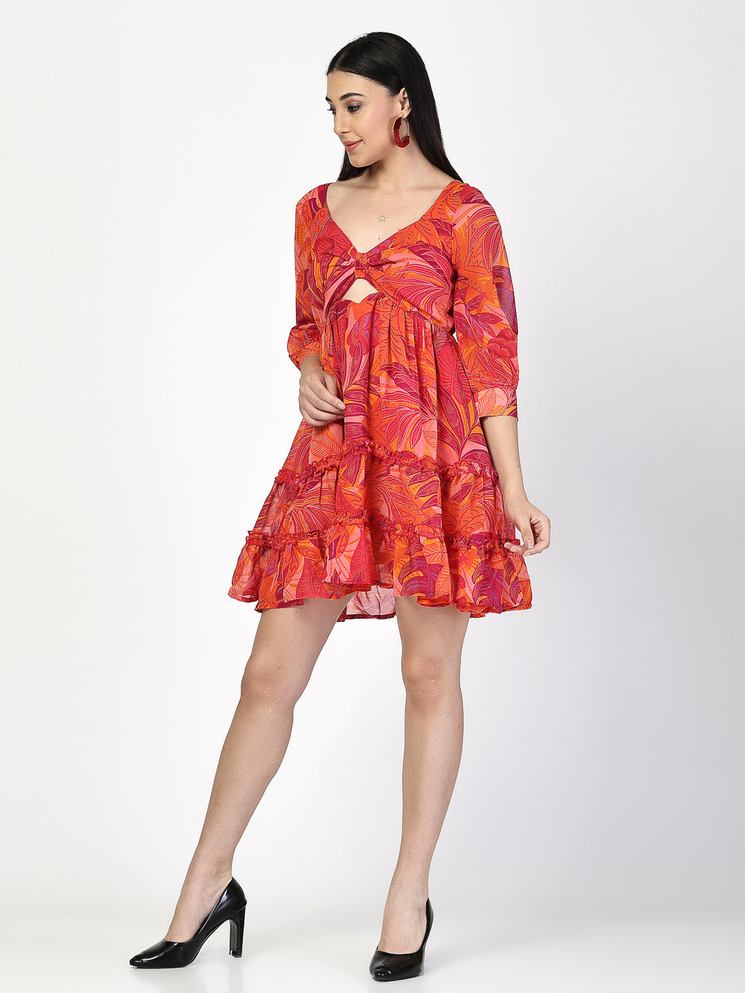 Floral Printed Tiered Short Dress - Cosmic Trio