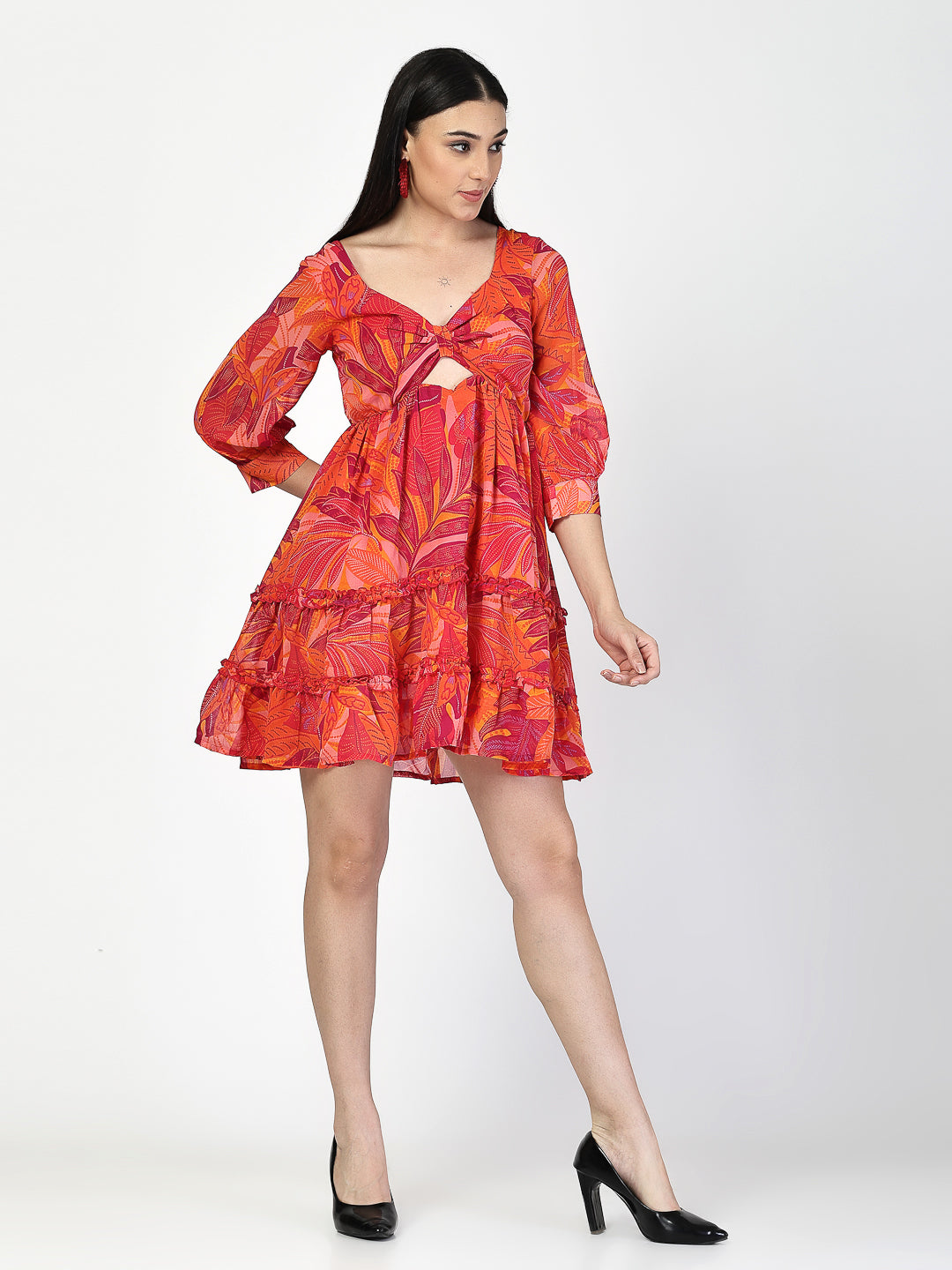 Floral Printed Tiered Short Dress - Cosmic Trio