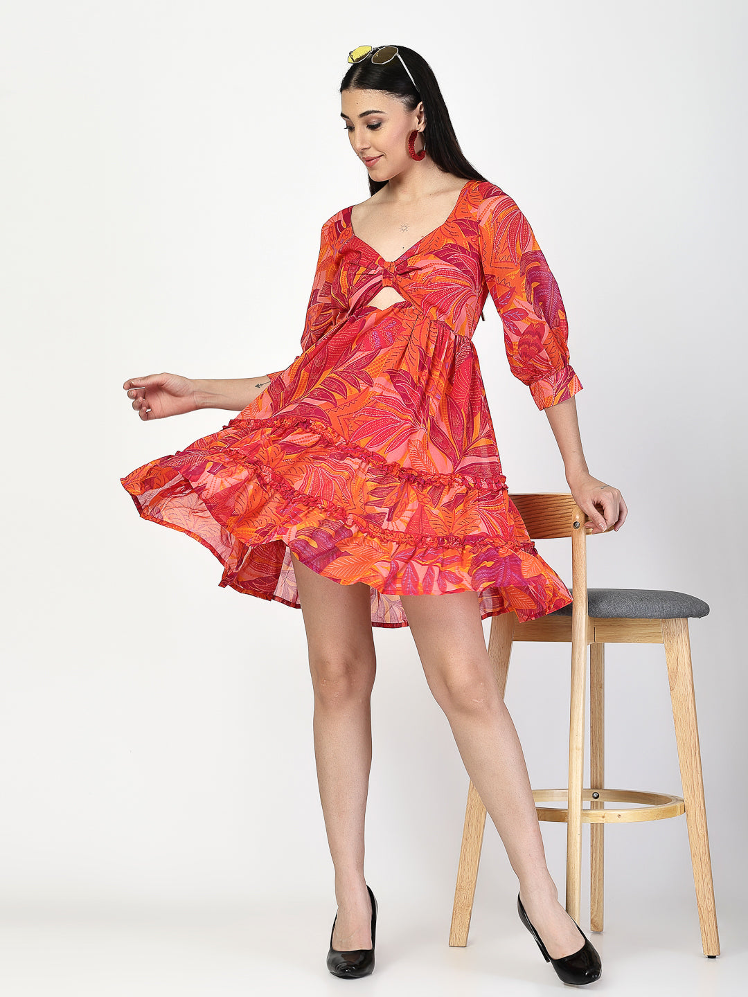 Floral Printed Tiered Short Dress - Cosmic Trio