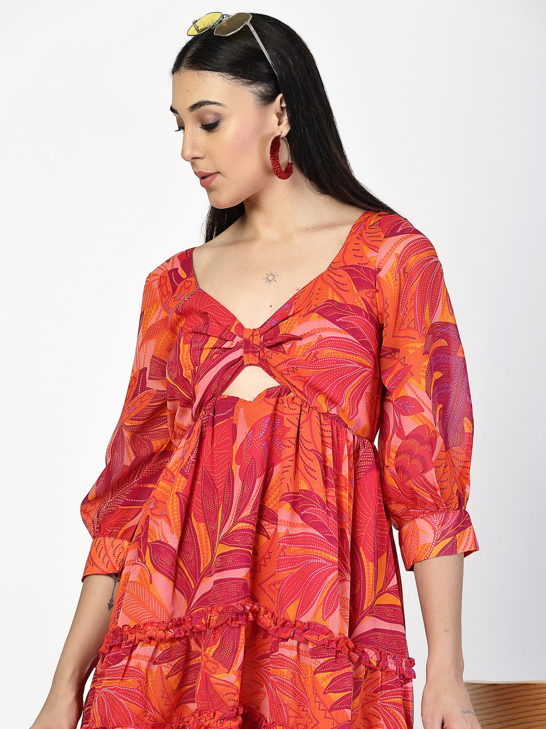 Floral Printed Tiered Short Dress - Cosmic Trio