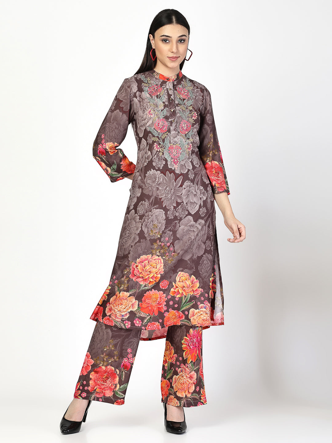 Blooming Floral Printed Kurta Set - Cosmic Trio