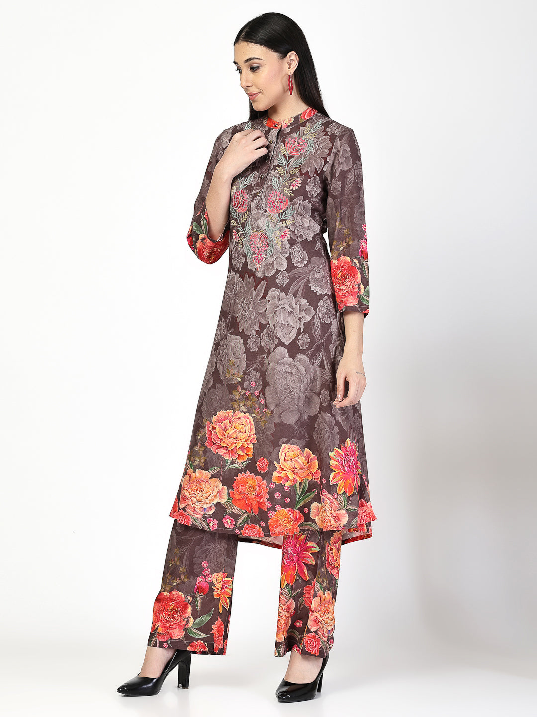 Blooming Floral Printed Kurta Set - Cosmic Trio