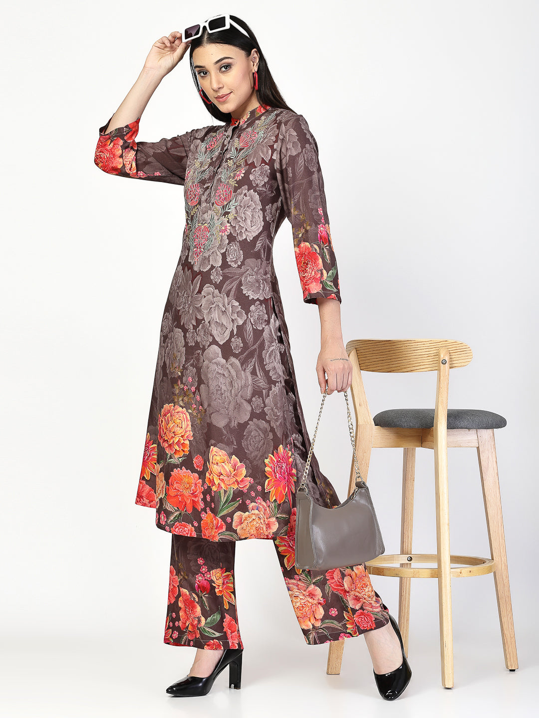 Blooming Floral Printed Kurta Set - Cosmic Trio