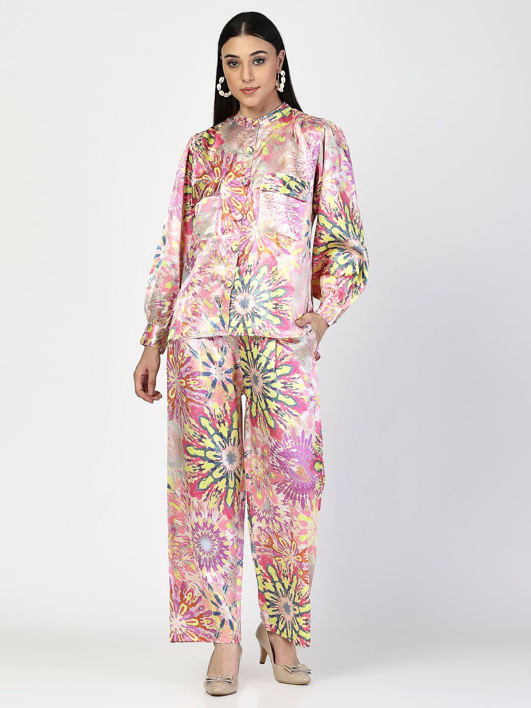 Regular Fit Trendy Multicolor Printed Co-Ords Set - Cosmic Trio