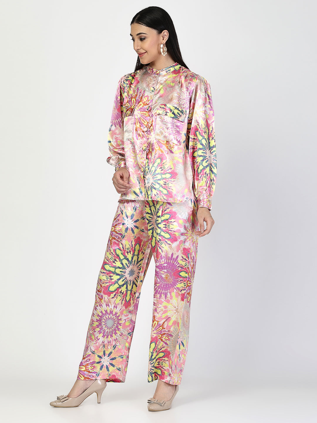 Regular Fit Trendy Multicolor Printed Co-Ords Set - Cosmic Trio