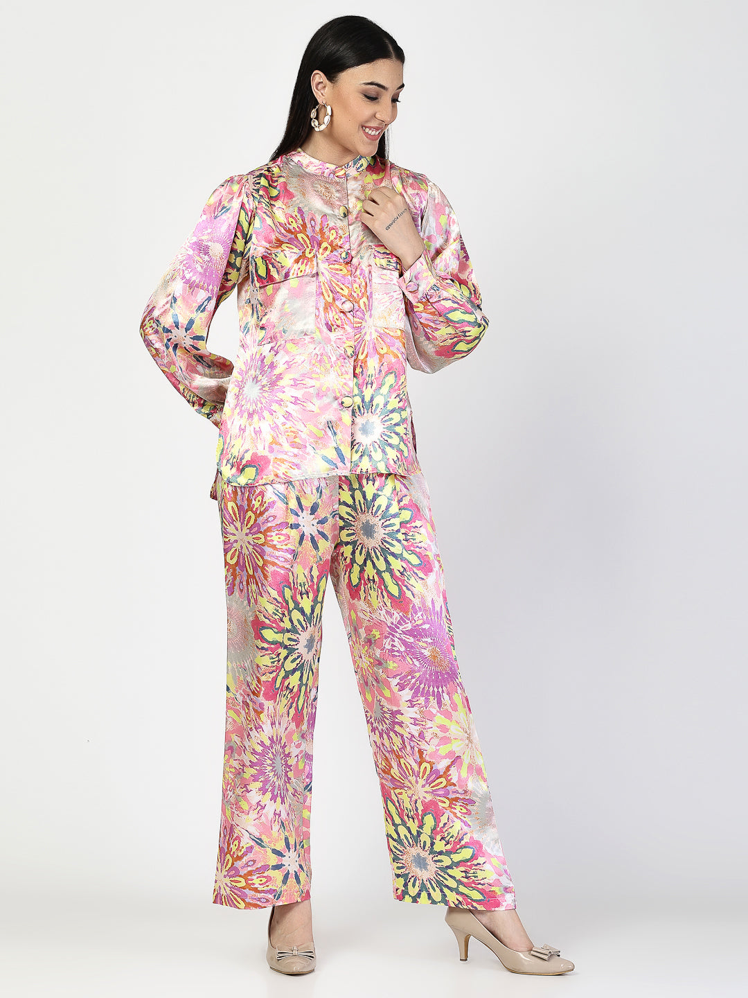 Regular Fit Trendy Multicolor Printed Co-Ords Set - Cosmic Trio