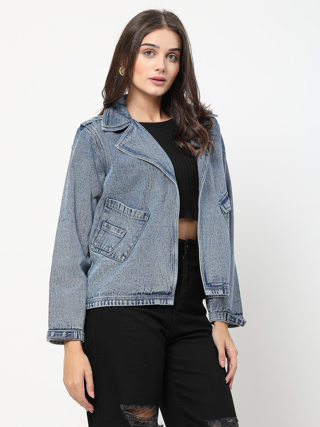 Cross-Pocket Denim Jacket - Cosmic Trio