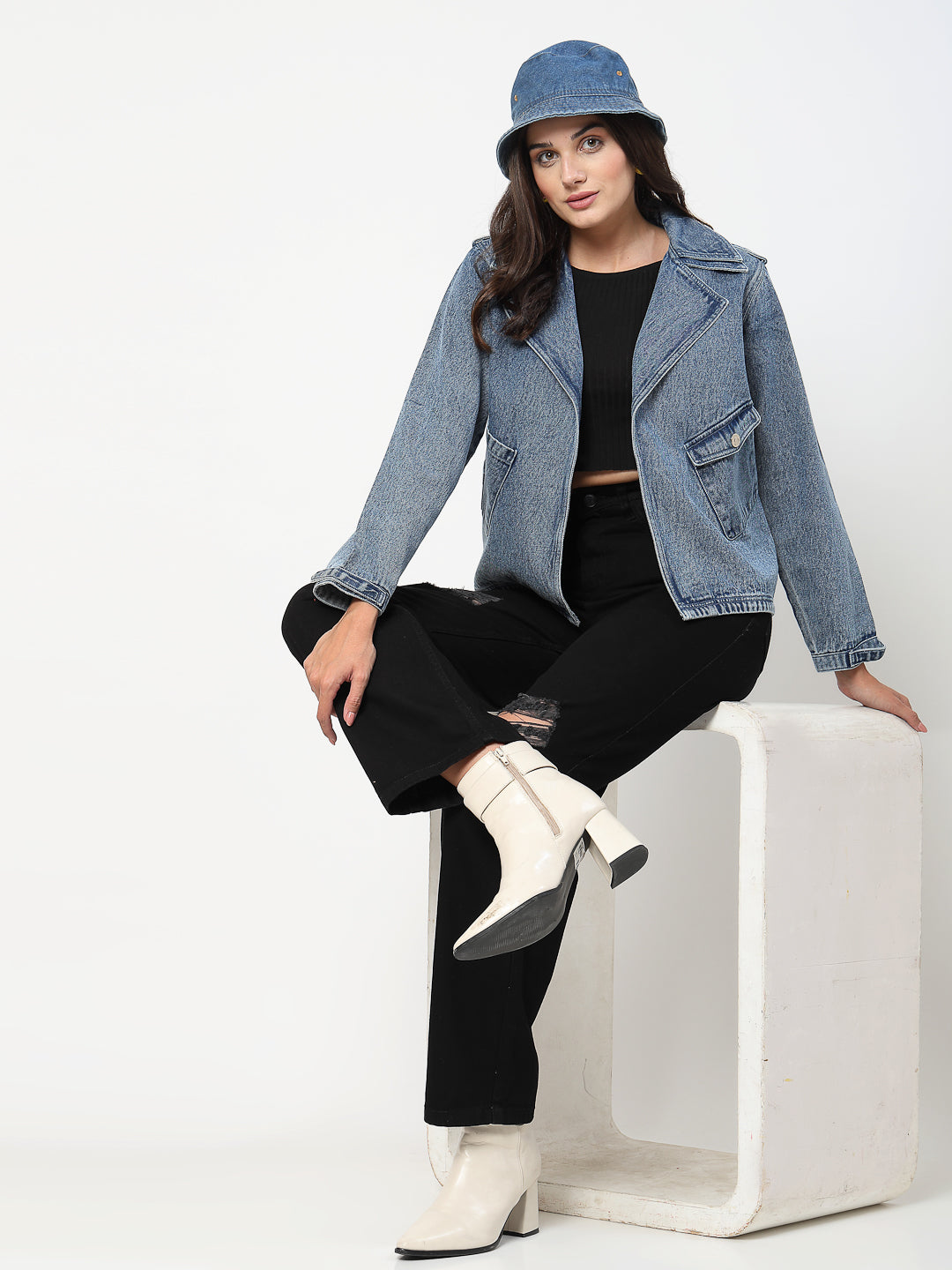 Cross-Pocket Denim Jacket - Cosmic Trio