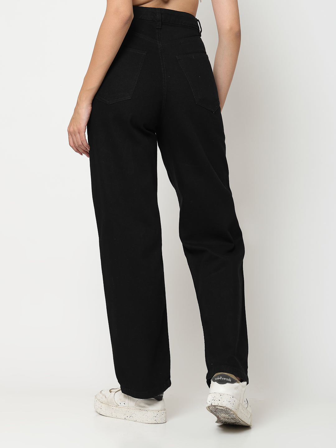 Comfortable Stylish Black Distressed Cotton Denim Jeans - Cosmic Trio